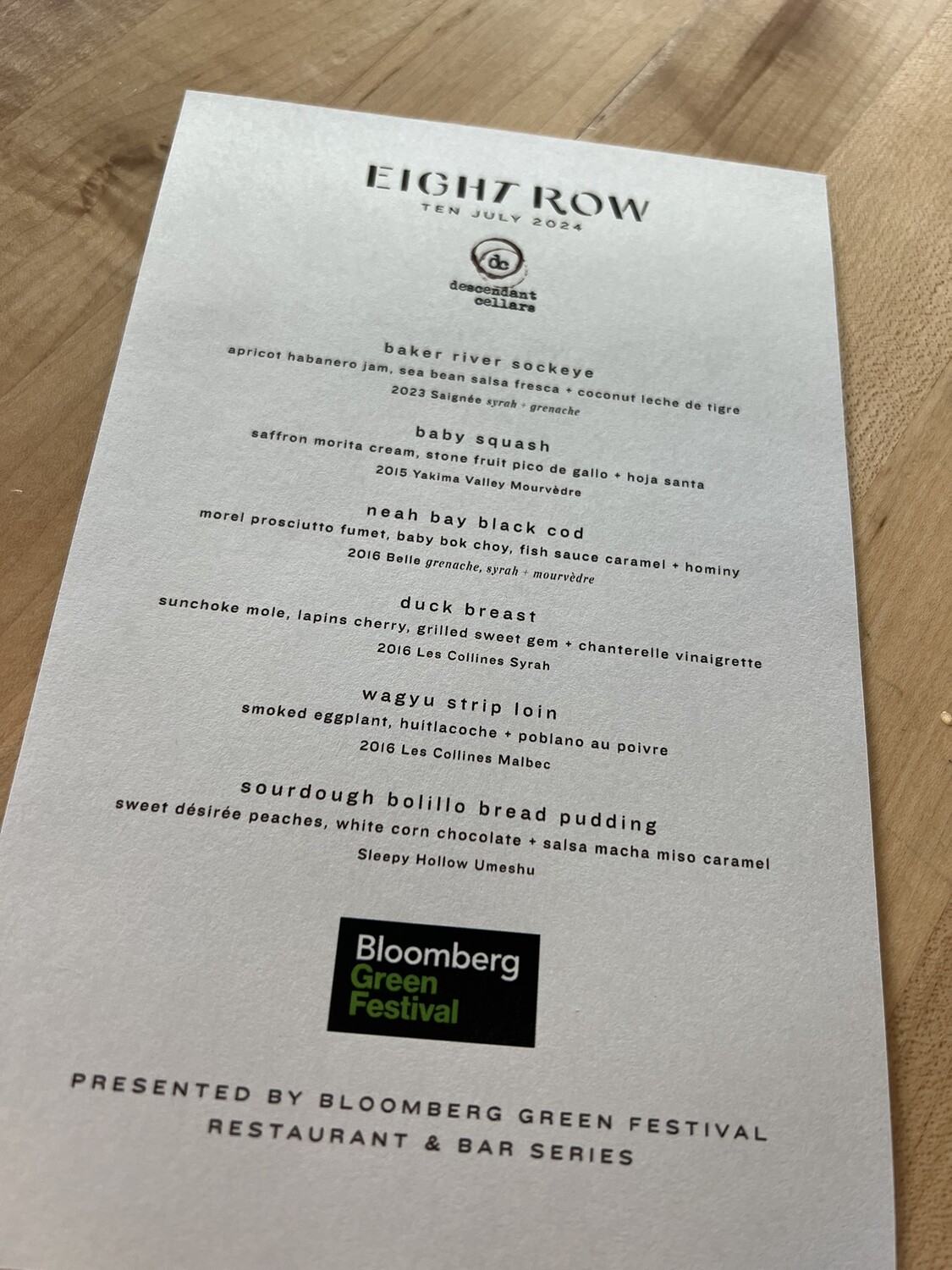 A multi-course feast in celebration of Central WA farming: Eight Row x Descendant Cellars.
