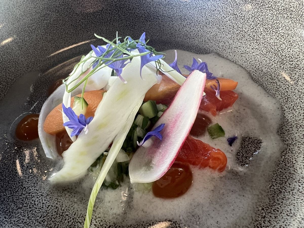 Baker River Sockeye Salmon - apricot habanero jam, sea bean salsa fresca, coconut leche de tigre