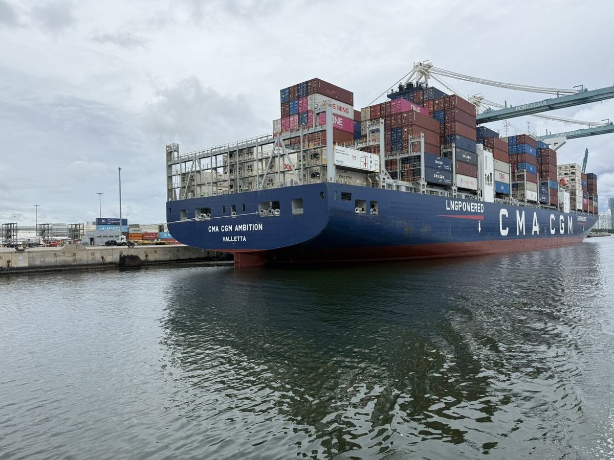 Major shipping and cargo terminals operate directly within Biscayne Bay next to downtown Miami.